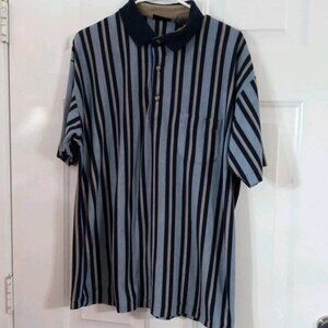 Vintage 90s Van Heusen Polo Shirt Men's Size Large Vertical Striped Blue